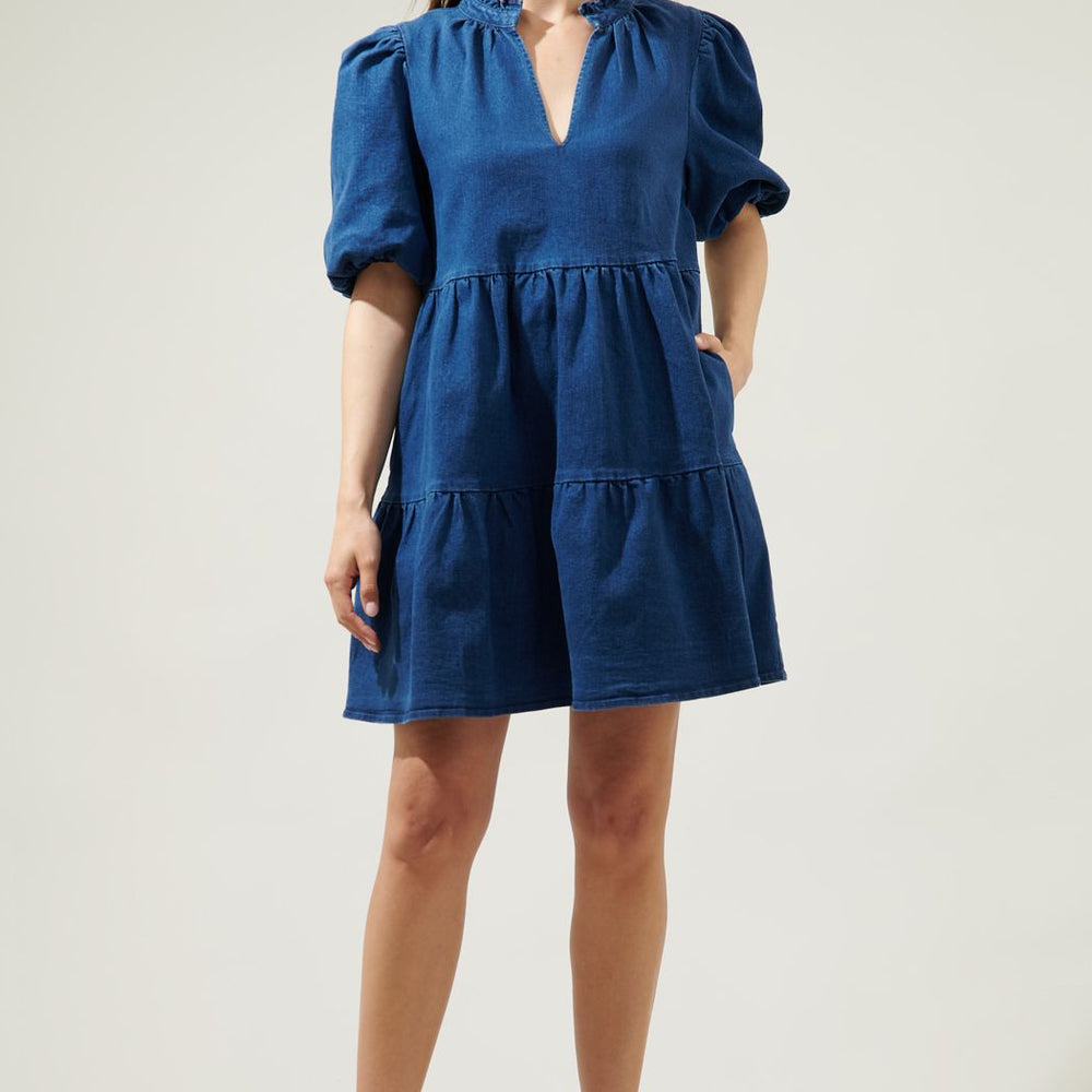 aura jacey babydoll denim dress