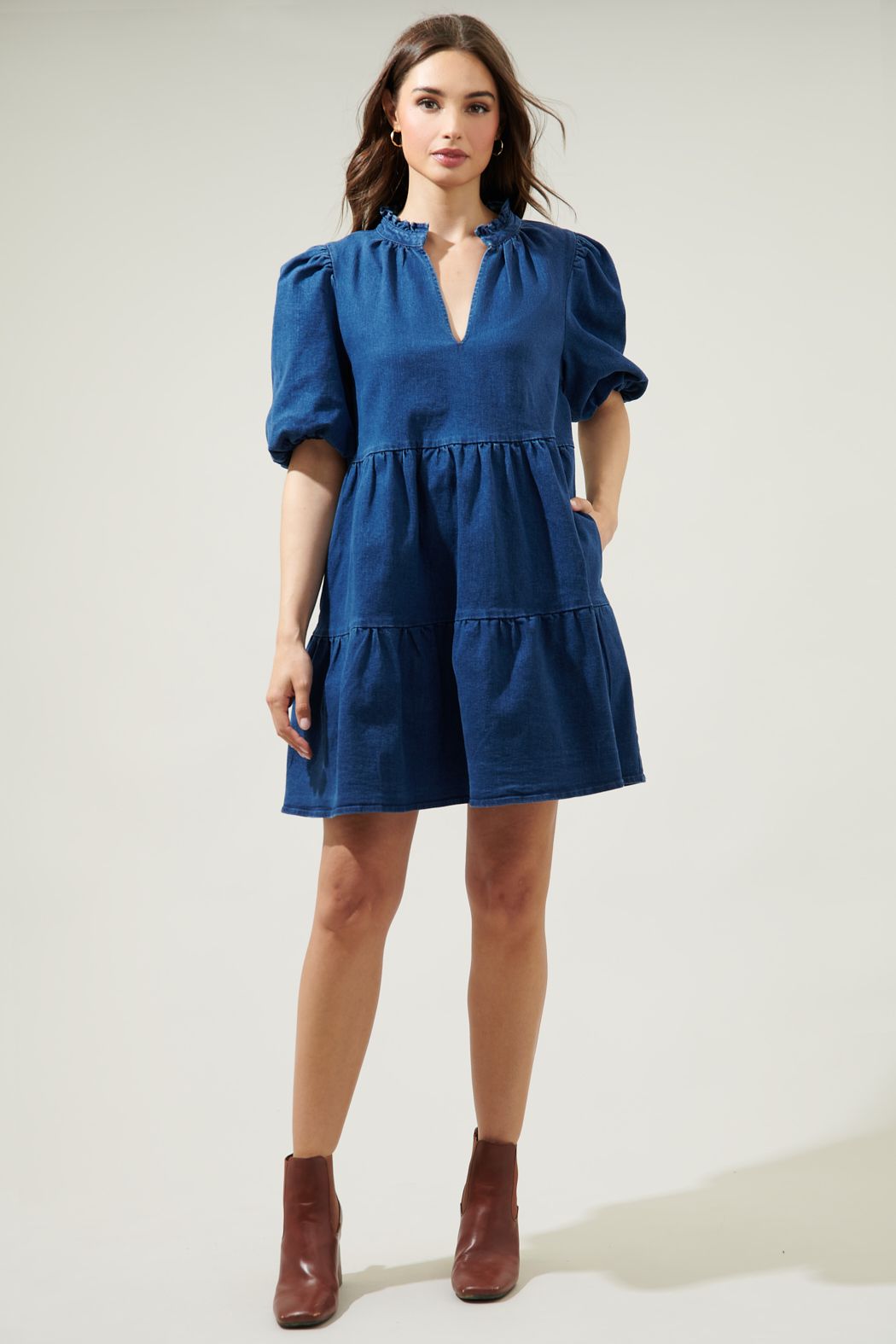 aura jacey babydoll denim dress