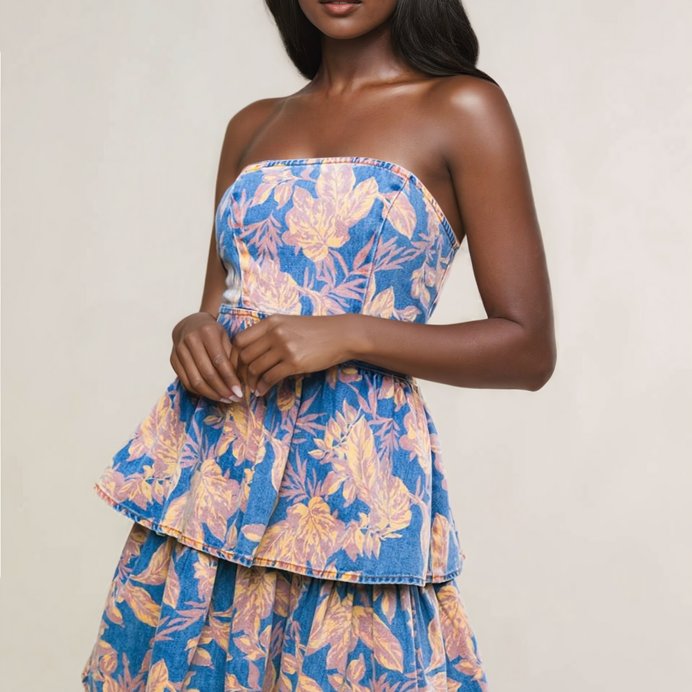 Camila Floral Print Denim Mini Dress