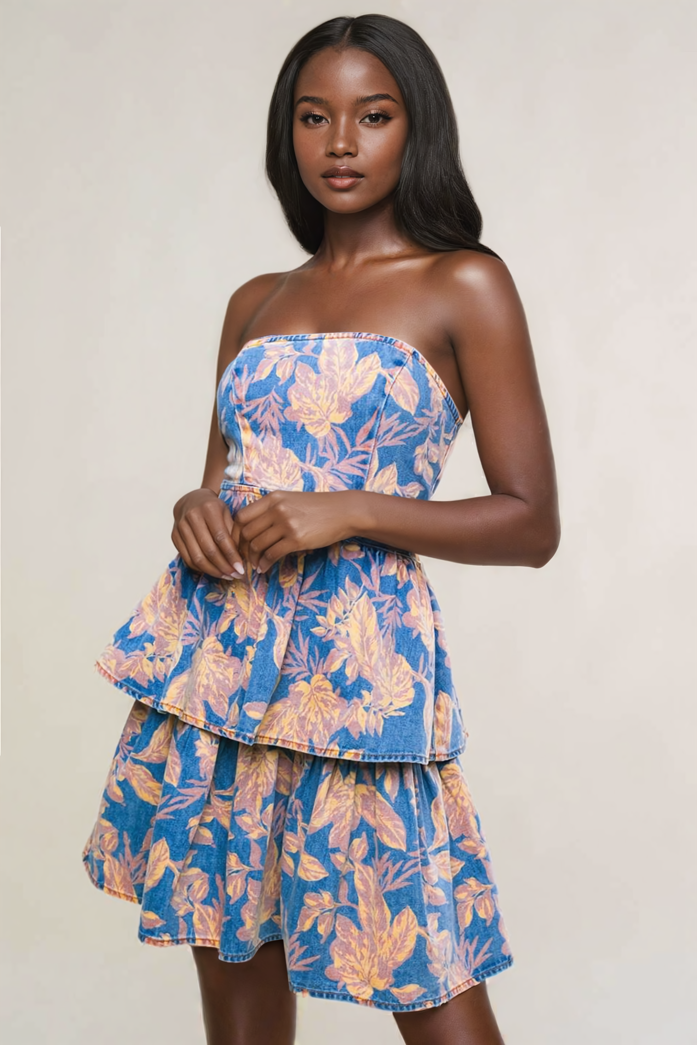 Camila Floral Print Denim Mini Dress