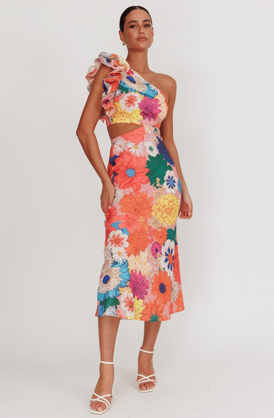 Carmen One-Shoulder Ruffle Floral Maxi Dress