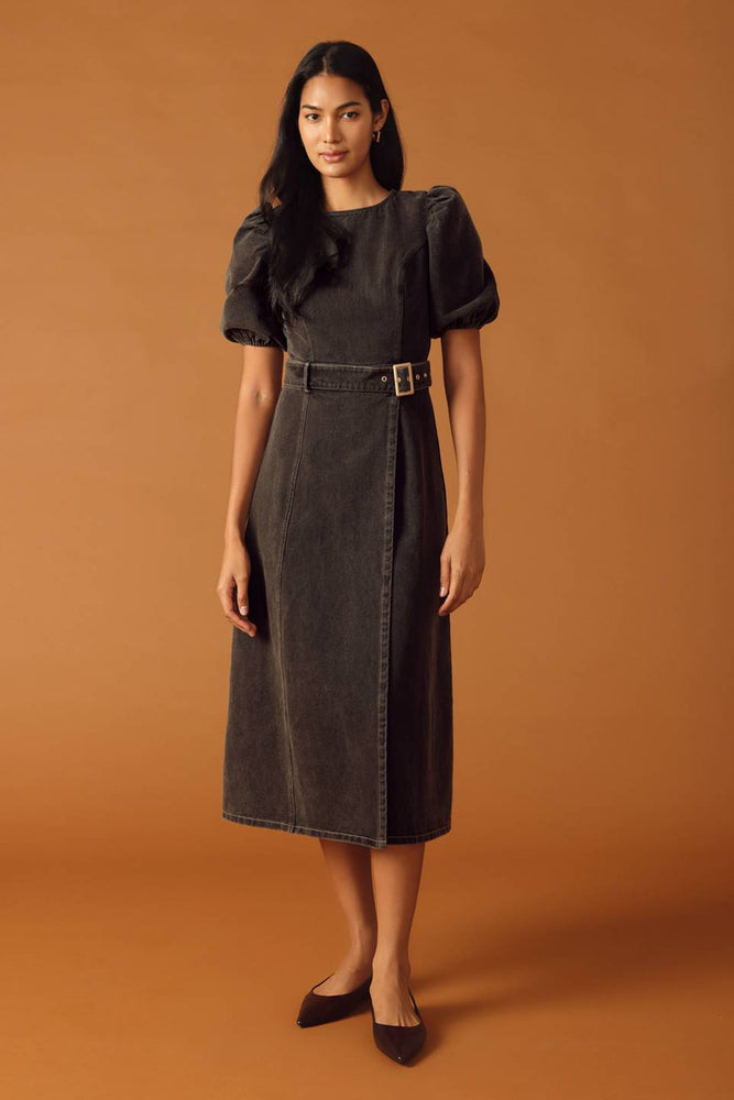 
                      
                        black acid washed denim midi dress
                      
                    