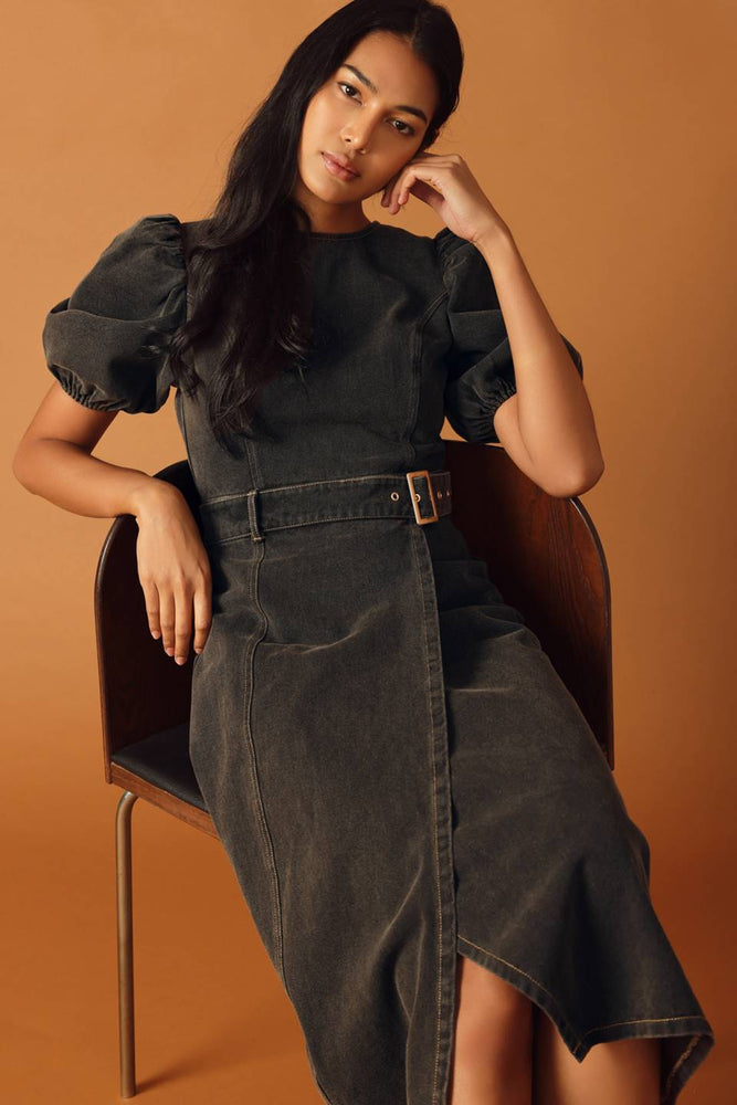 
                      
                        acid black washed denim midi dress
                      
                    