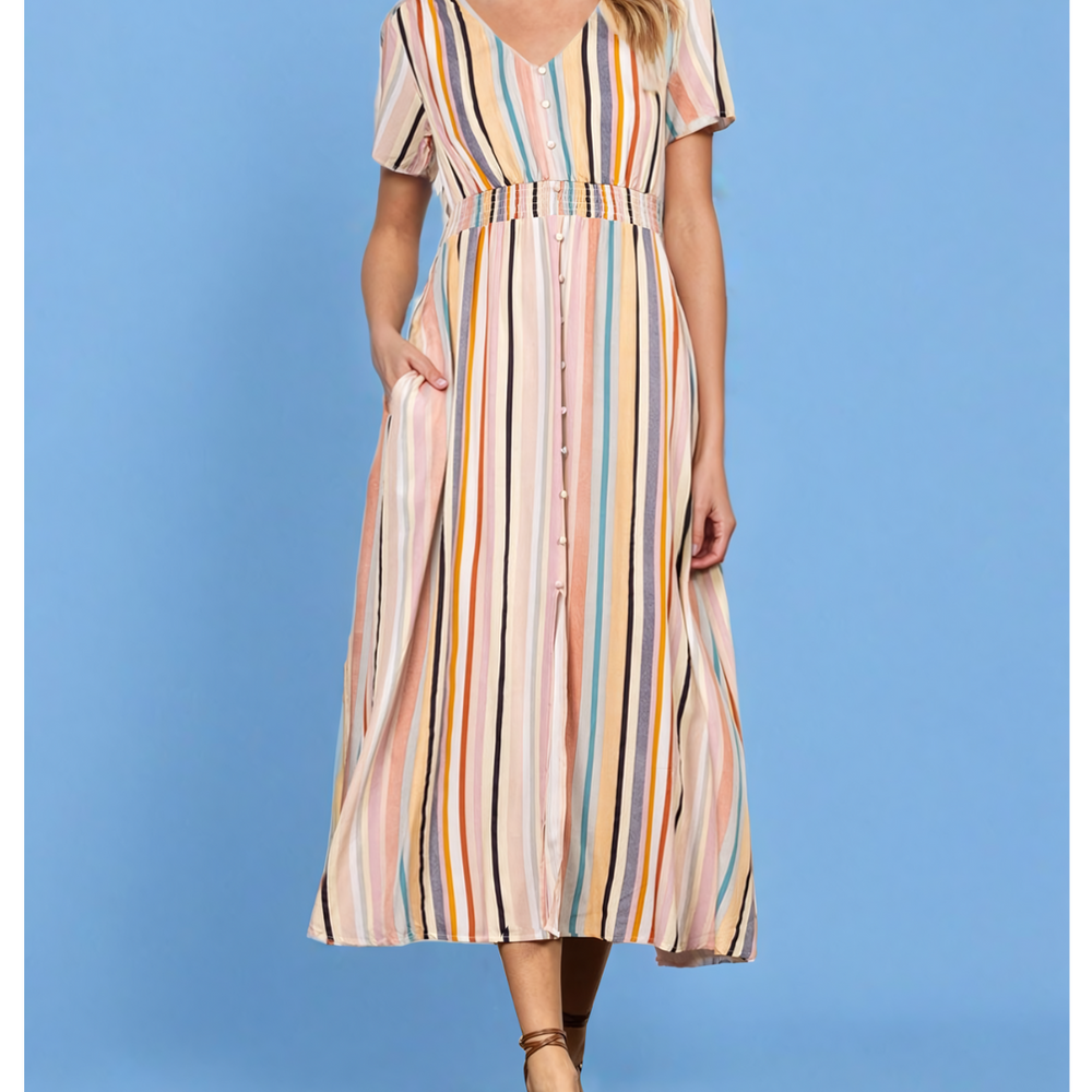 Chloe Multi Striped V-Neck Maxi Dress