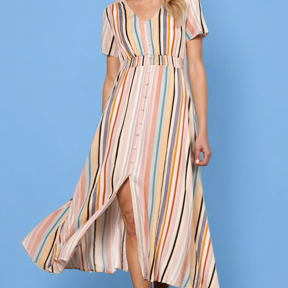 Chloe Multi Striped V-Neck Maxi Dress