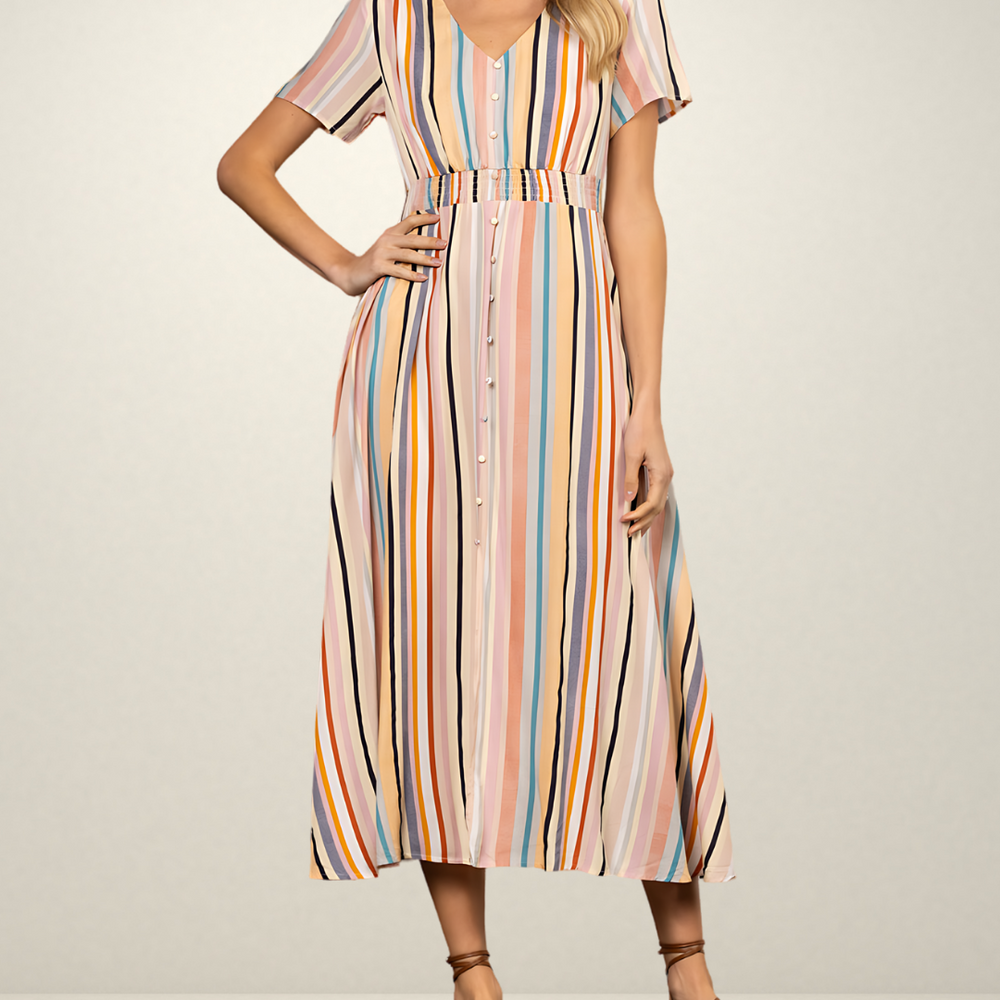 Chloe Multi Striped V-Neck Maxi Dress