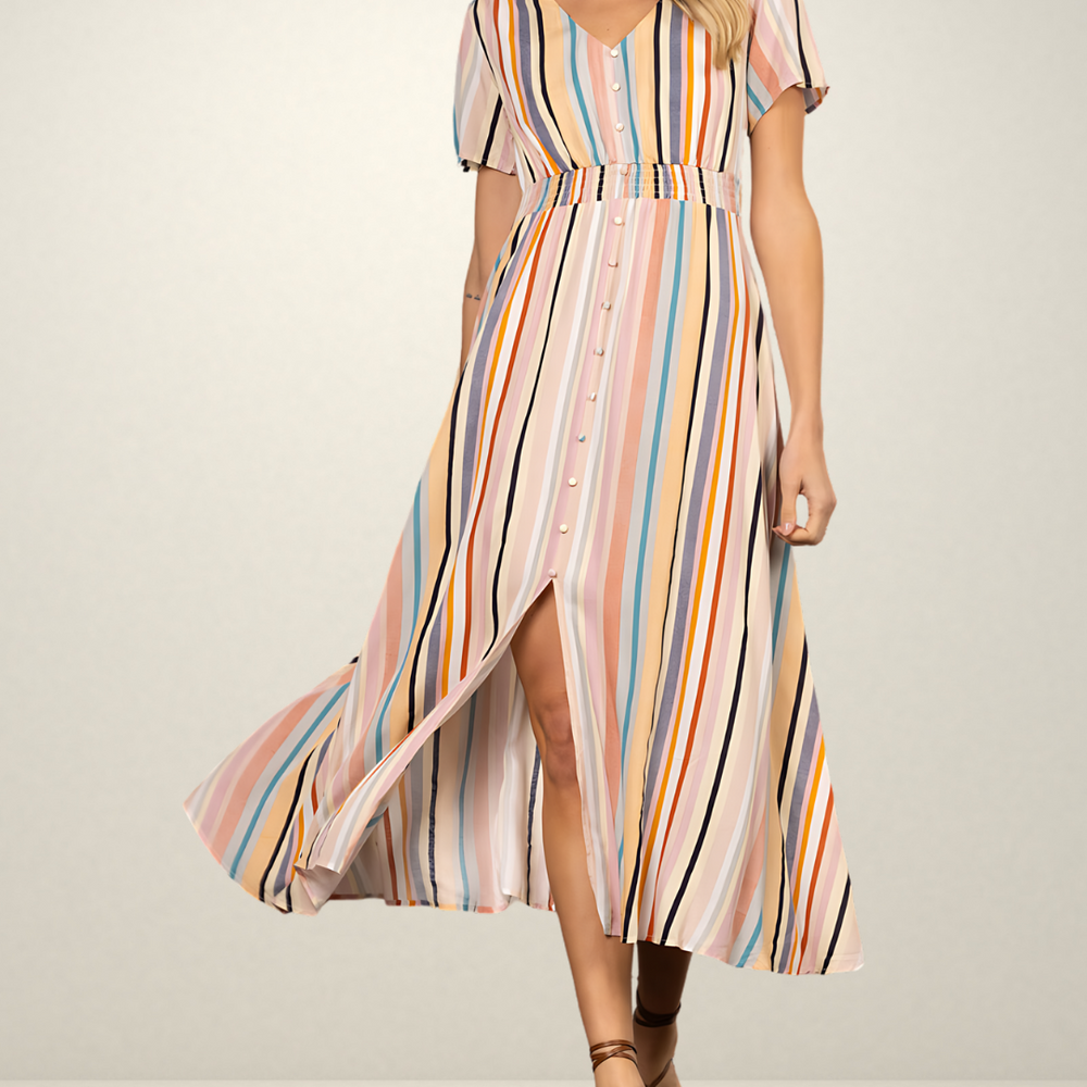 Chloe Multi Striped V-Neck Maxi Dress