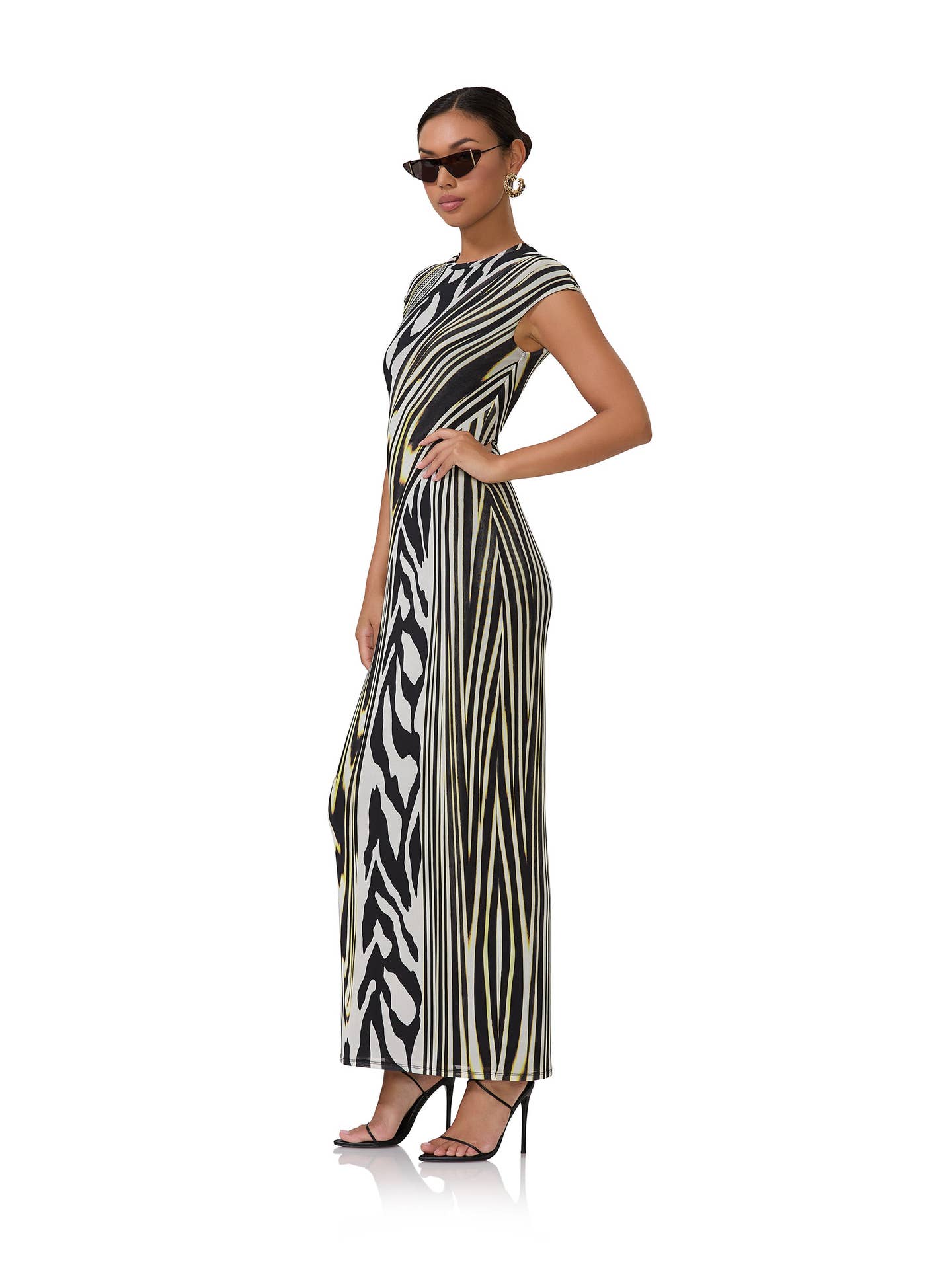 Cody Print Cap Sleeve Mesh Maxi Dress In Zebra Lime