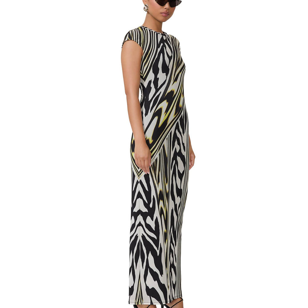 
                      
                        Cody Print Cap Sleeve Mesh Maxi Dress In Zebra Lime
                      
                    