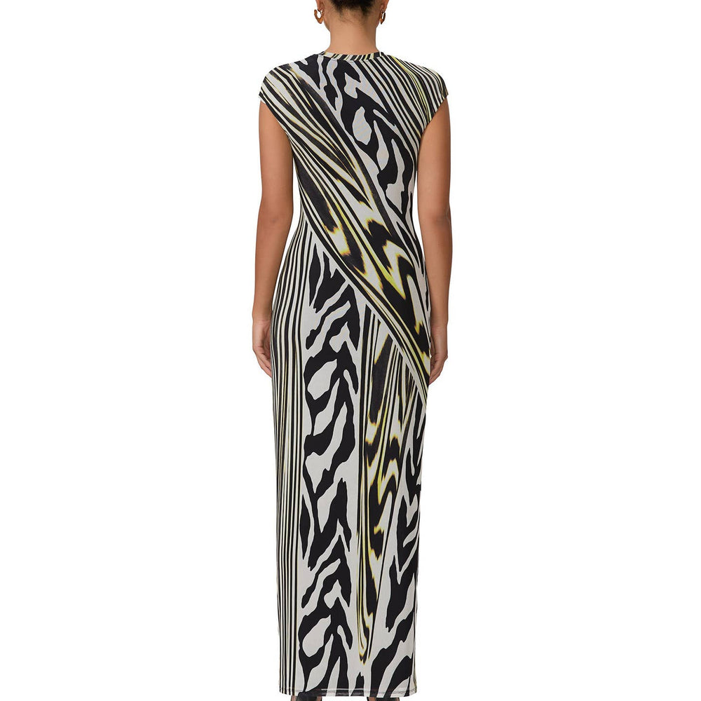 
                      
                        Cody Print Cap Sleeve Mesh Maxi Dress In Zebra Lime
                      
                    