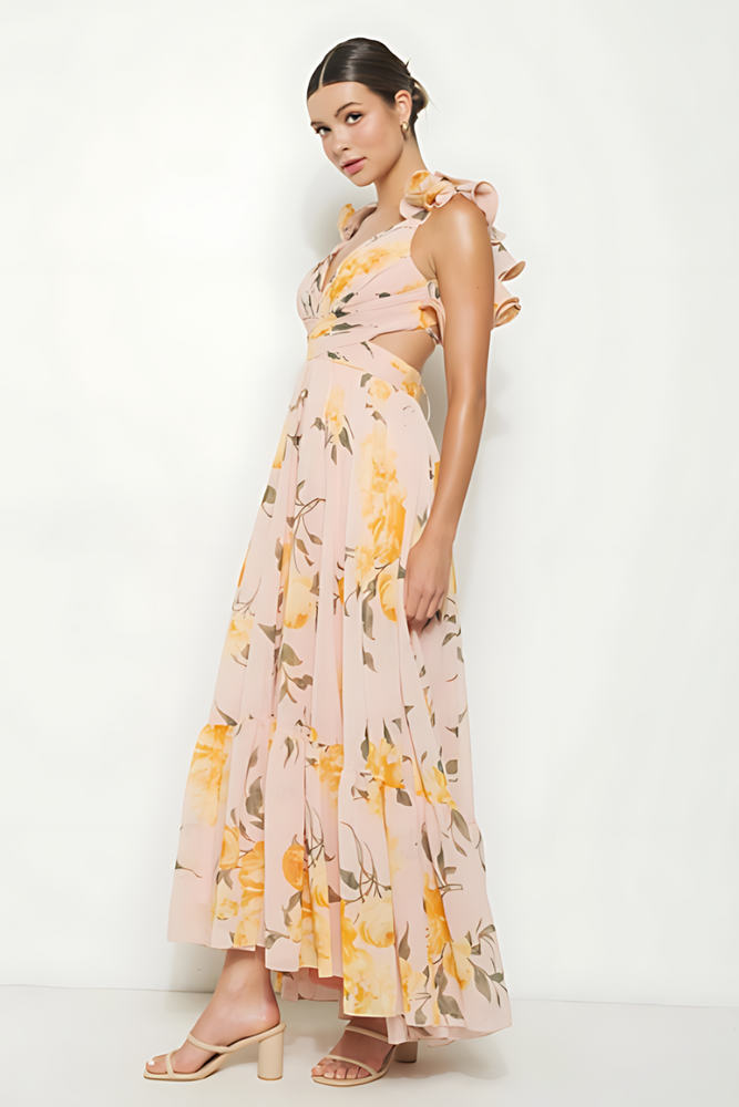 
                      
                        Destiny Floral Print Chiffon Ruffle Shoulder Maxi Dress
                      
                    