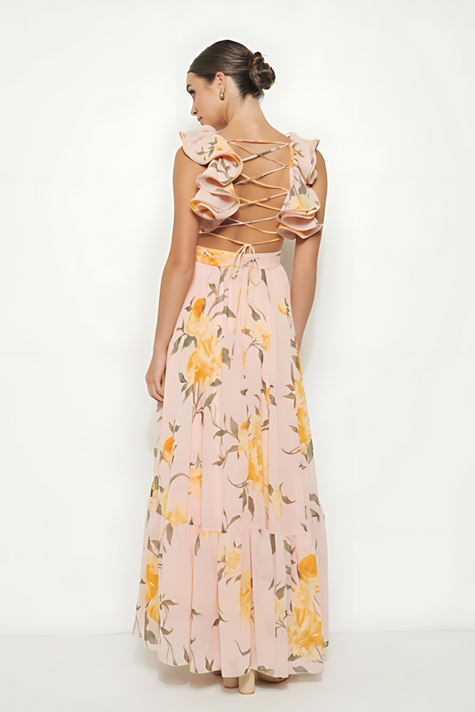 
                      
                        Destiny Floral Print Chiffon Ruffle Shoulder Maxi Dress
                      
                    