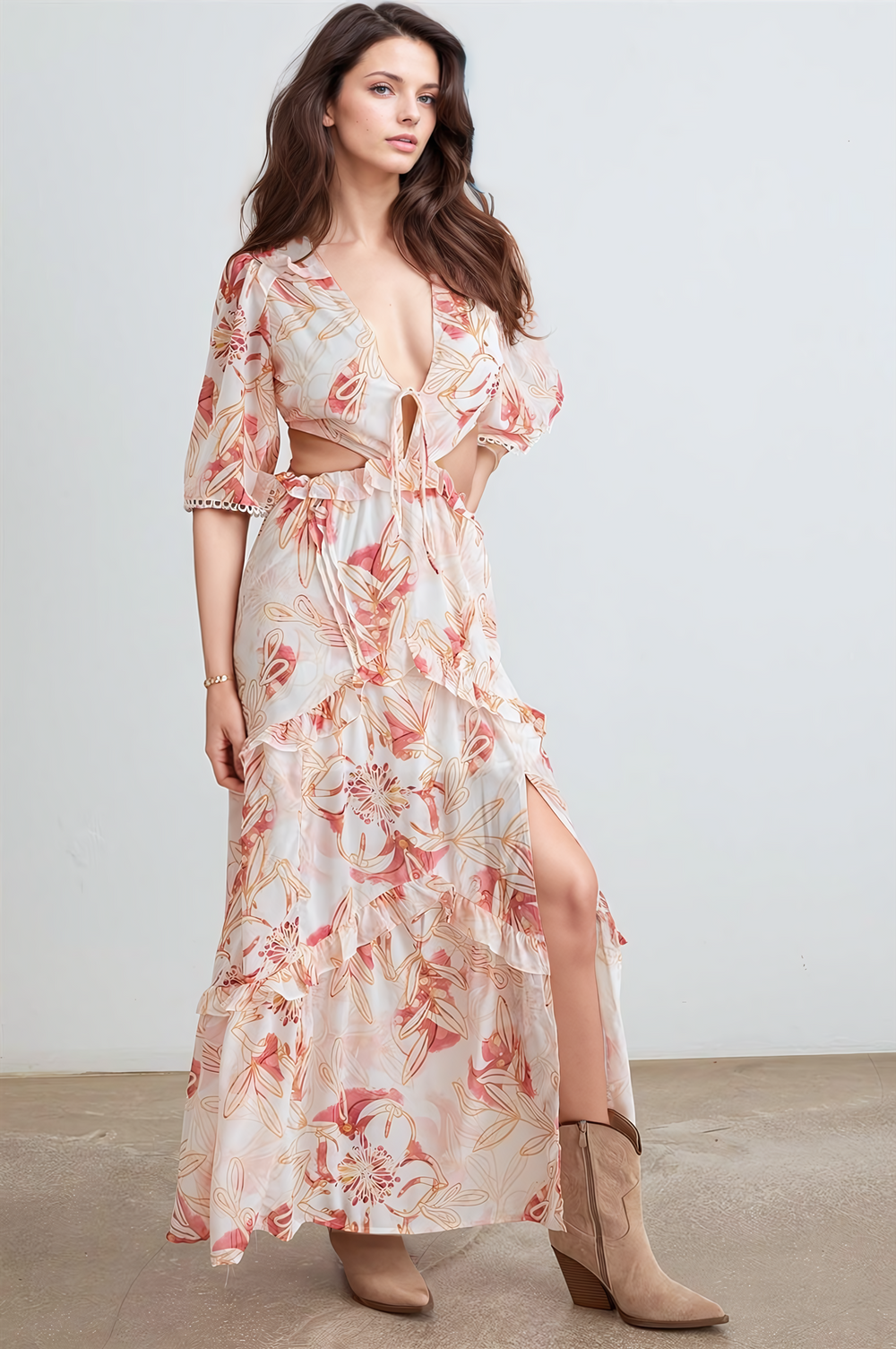 Elise Cut-Out Tiered Maxi Dress