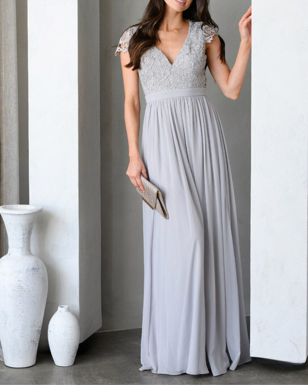 Enchanted Evening Grey Lace Maxi Dress