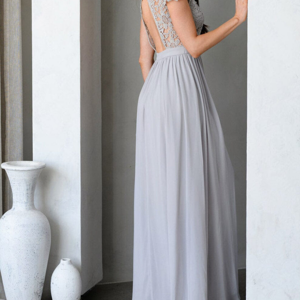 Enchanted Evening Grey Lace Maxi Dress