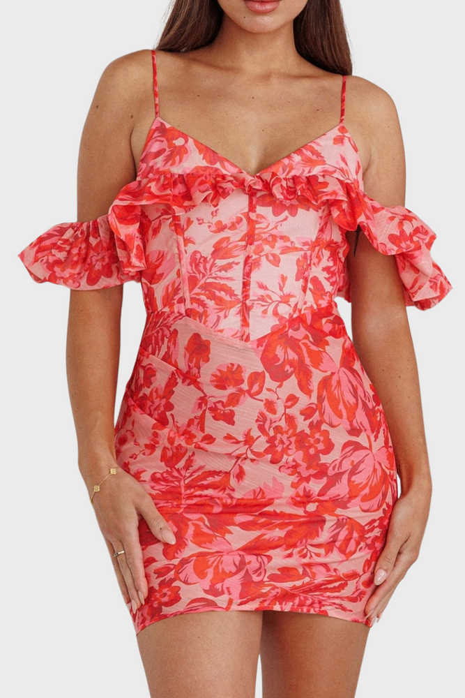 
                      
                        Enchantment Off Shoulder Floral Mini Dress
                      
                    