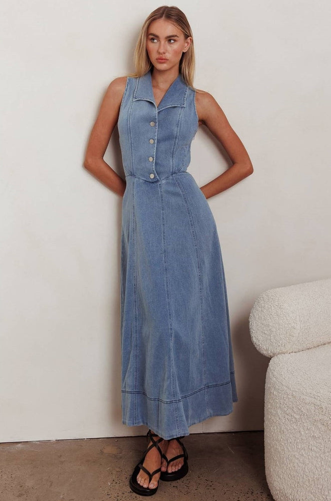 
                      
                        Evelyn Collared Denim Maxi Dress
                      
                    