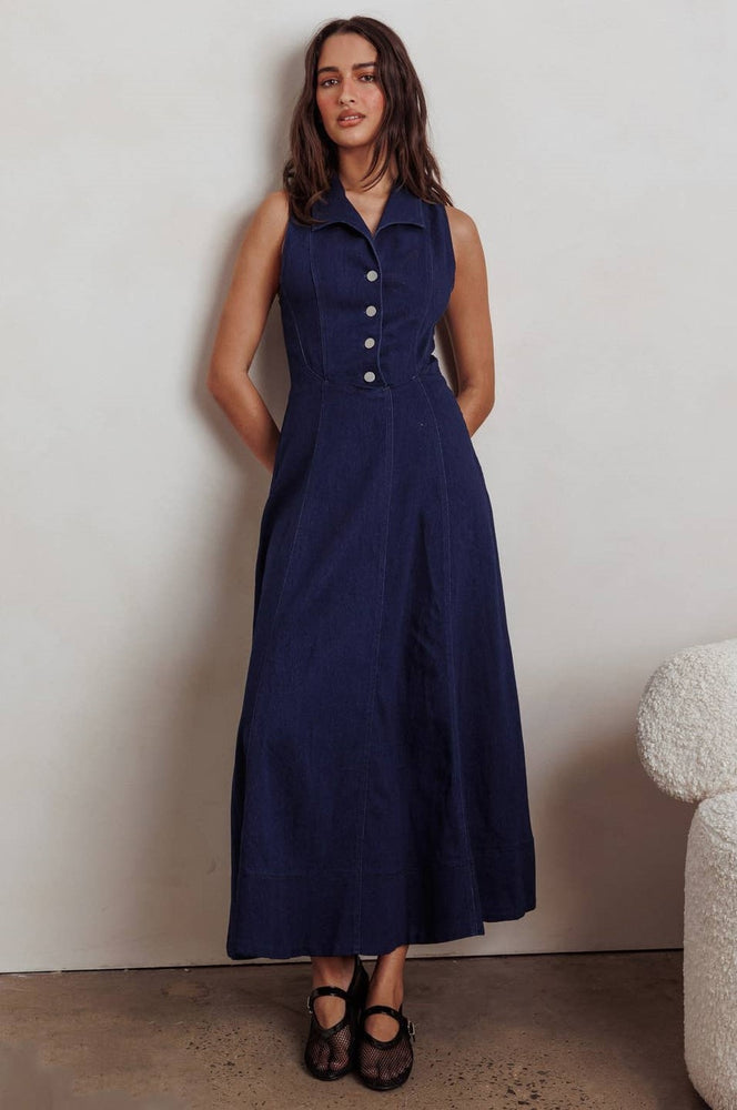 
                      
                        Evelyn Collared Denim Maxi Dress
                      
                    