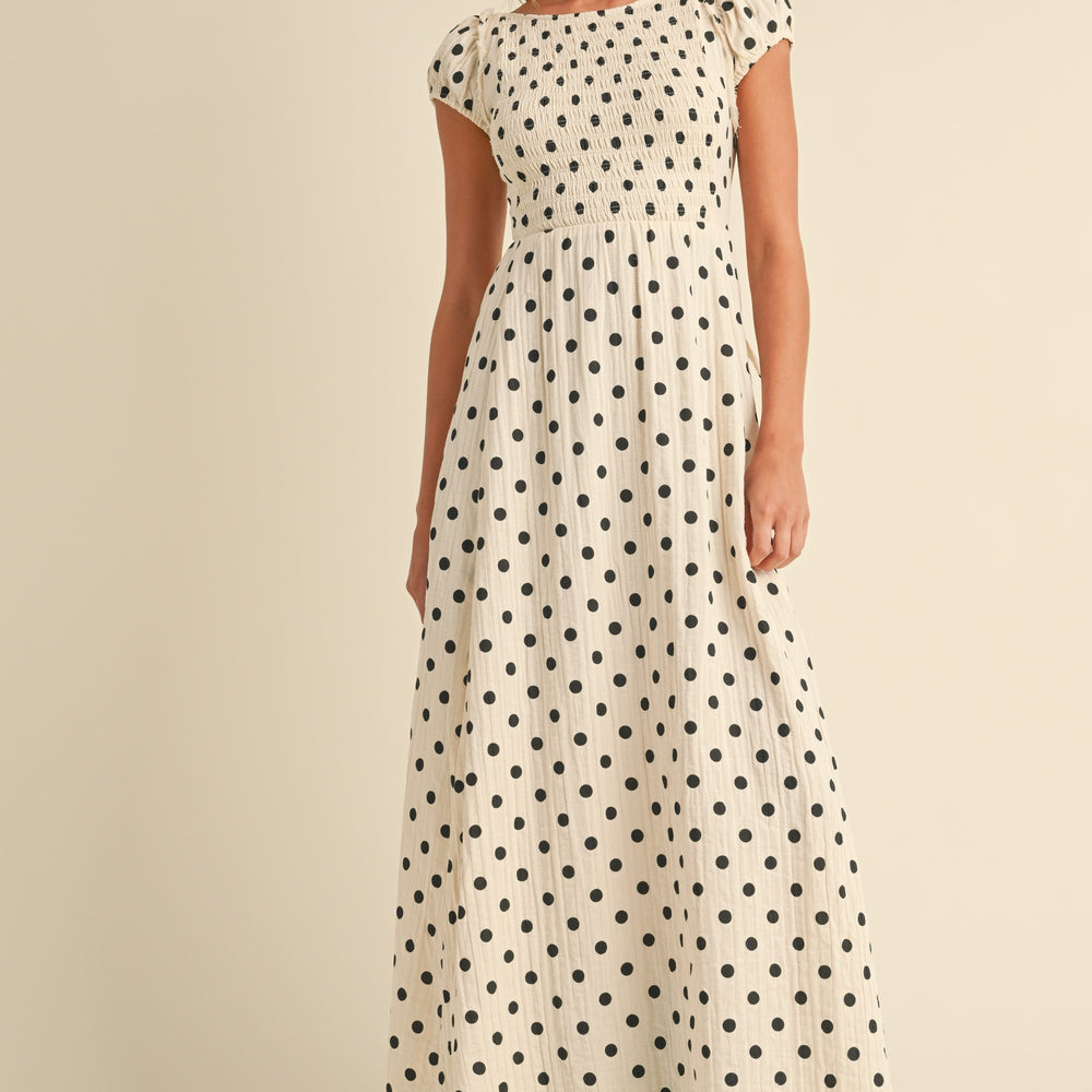 
                      
                        Frankie Polka Dot Smocked Maxi Dress
                      
                    