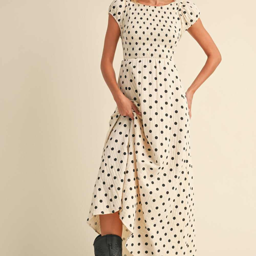 
                      
                        Frankie Polka Dot Smocked Maxi Dress
                      
                    