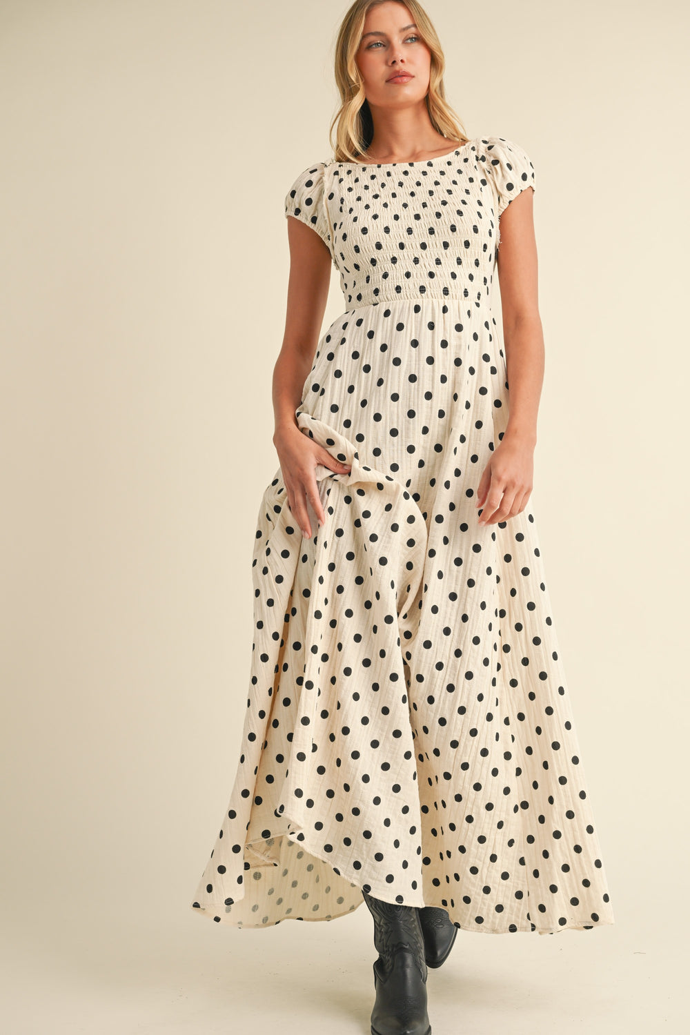 Frankie Polka Dot Smocked Maxi Dress