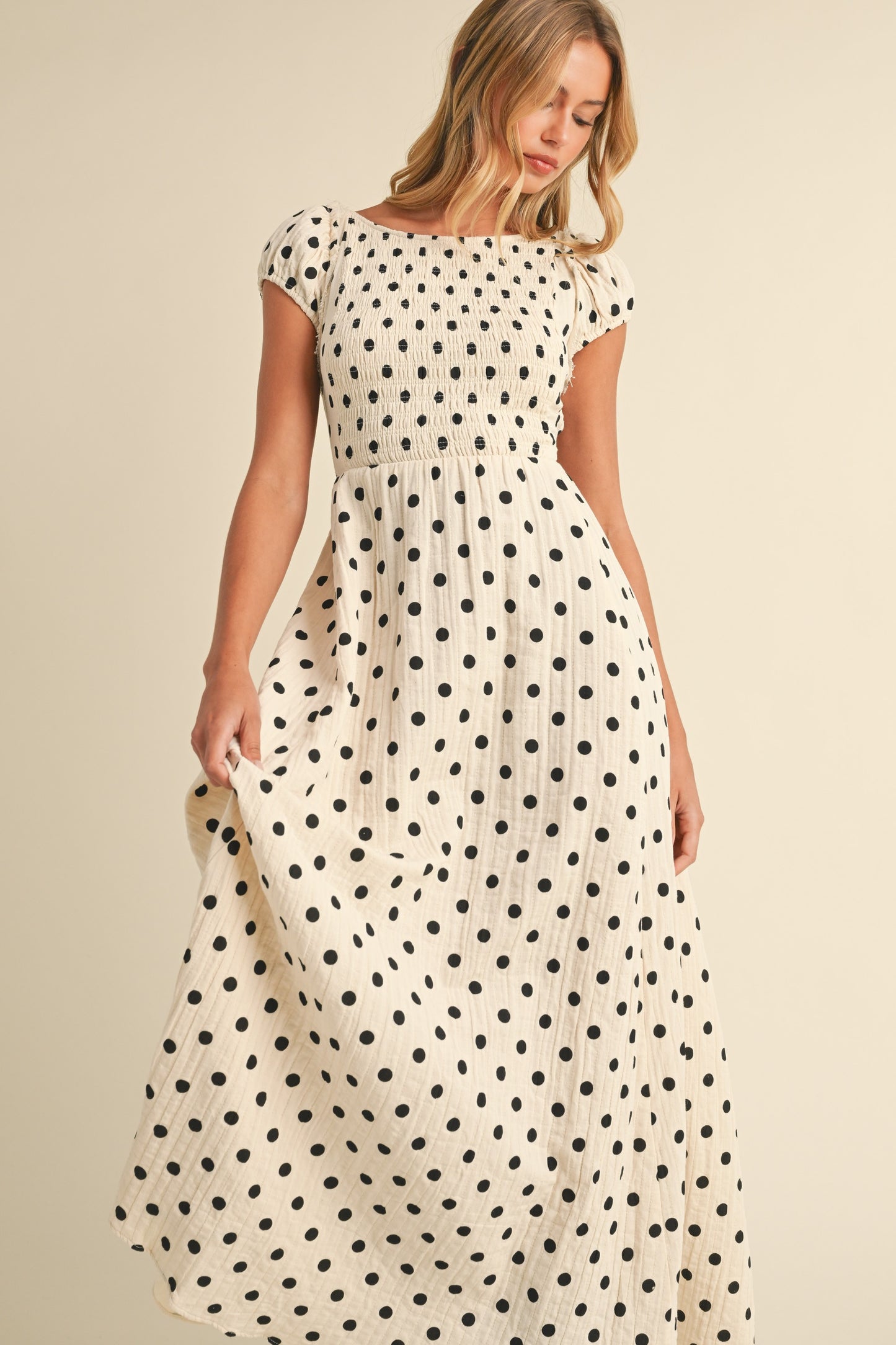 Frankie Polka Dot Smocked Maxi Dress