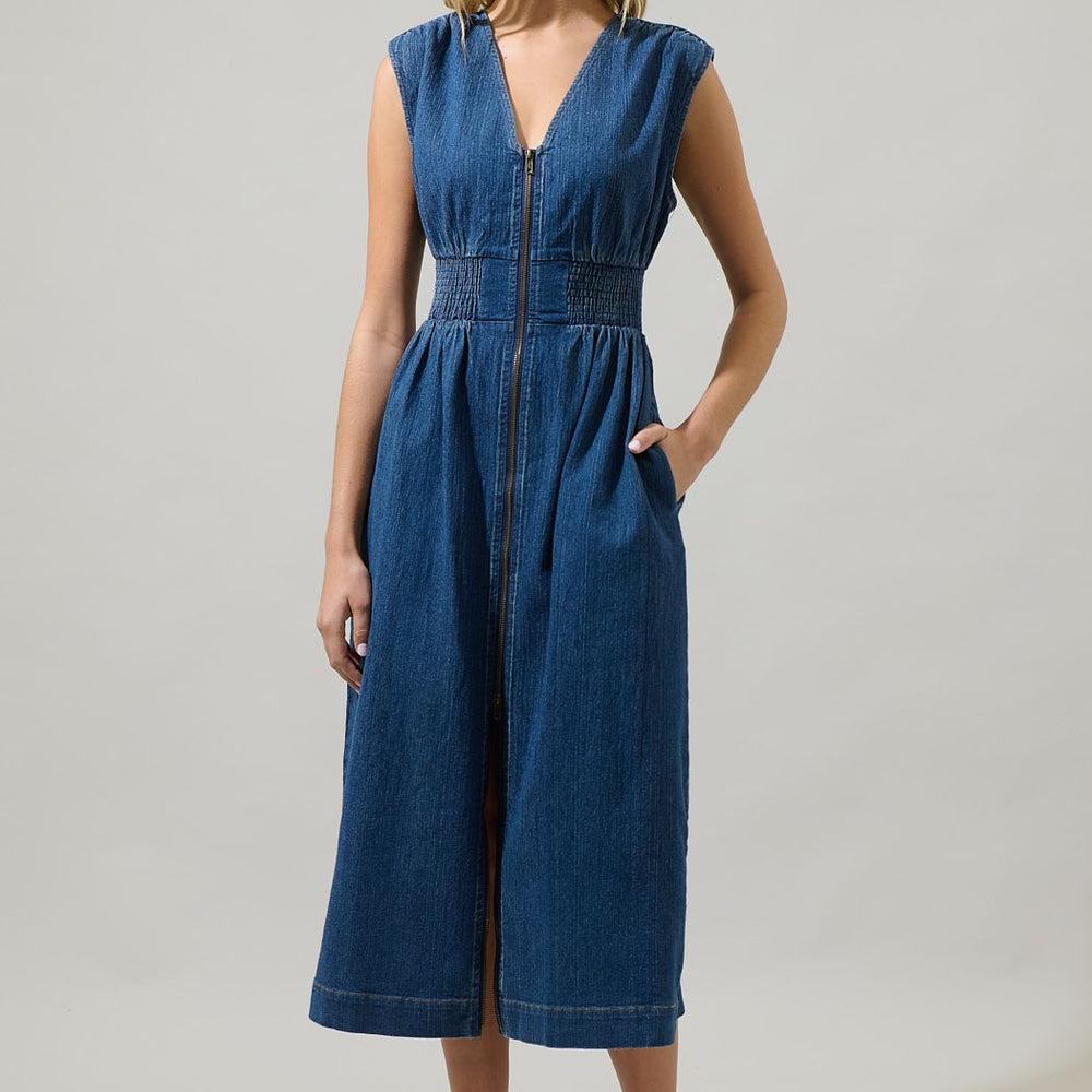 
                      
                        Gabriella Denim Lula Sleeveless Smocked Midi Dress
                      
                    