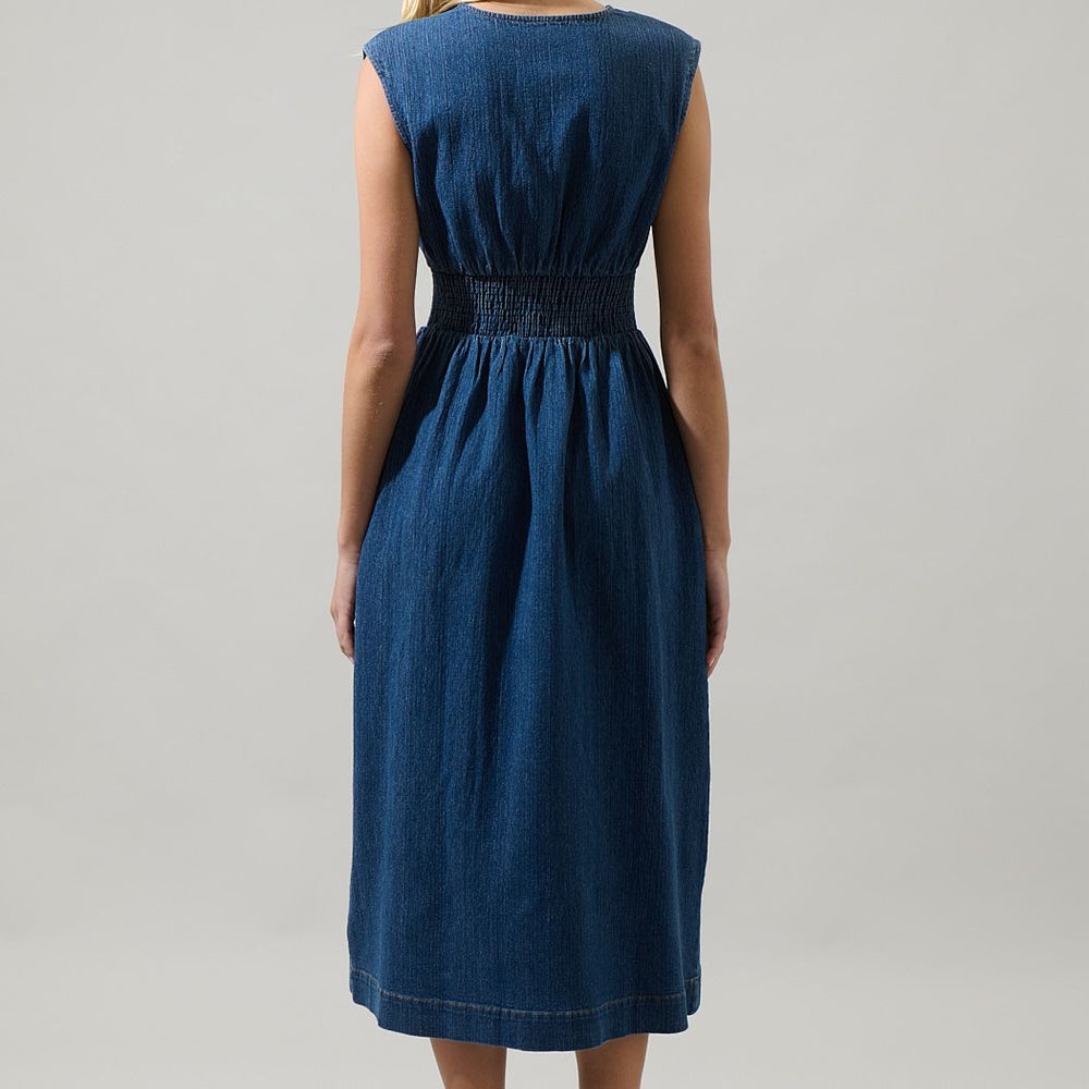 
                      
                        Gabriella Denim Lula Sleeveless Smocked Midi Dress
                      
                    