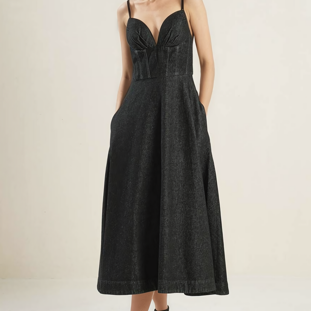 
                      
                        Giselle Black Denim Midi Dress
                      
                    