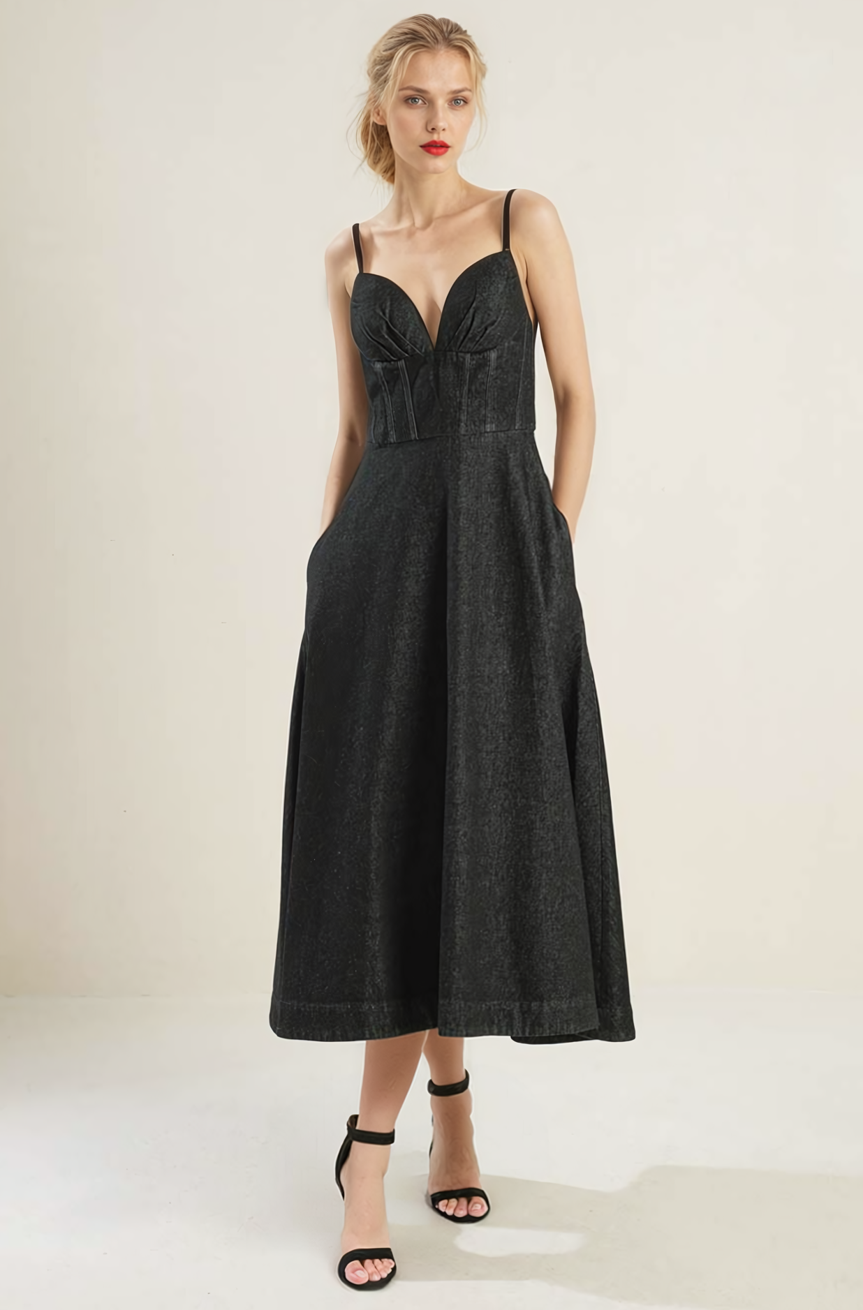 Giselle Black Denim Midi Dress