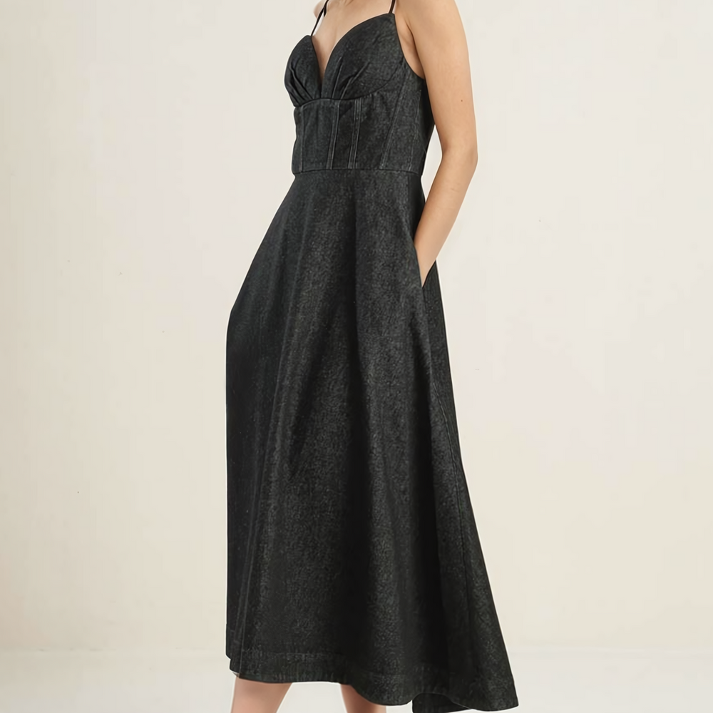 Giselle Black Denim Midi Dress