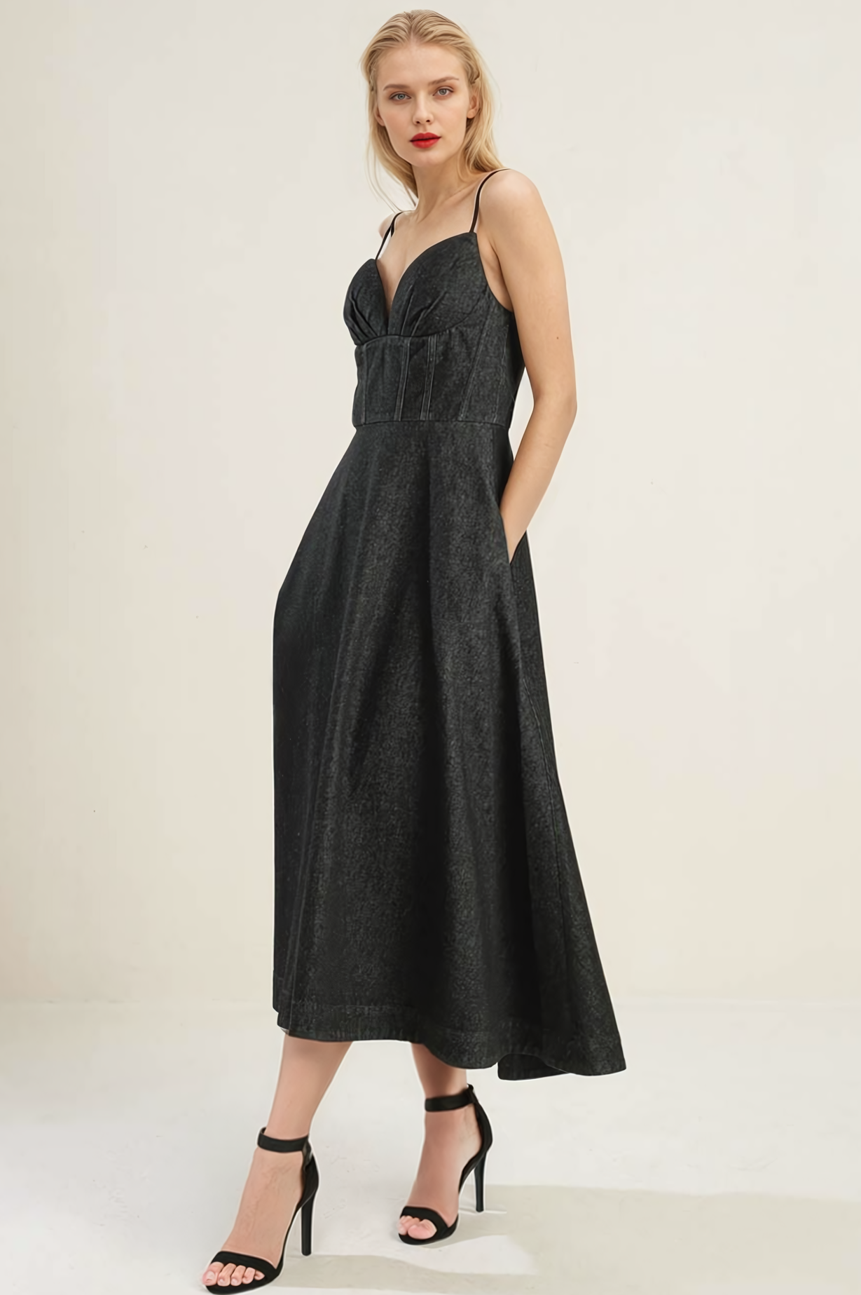 Giselle Black Denim Midi Dress