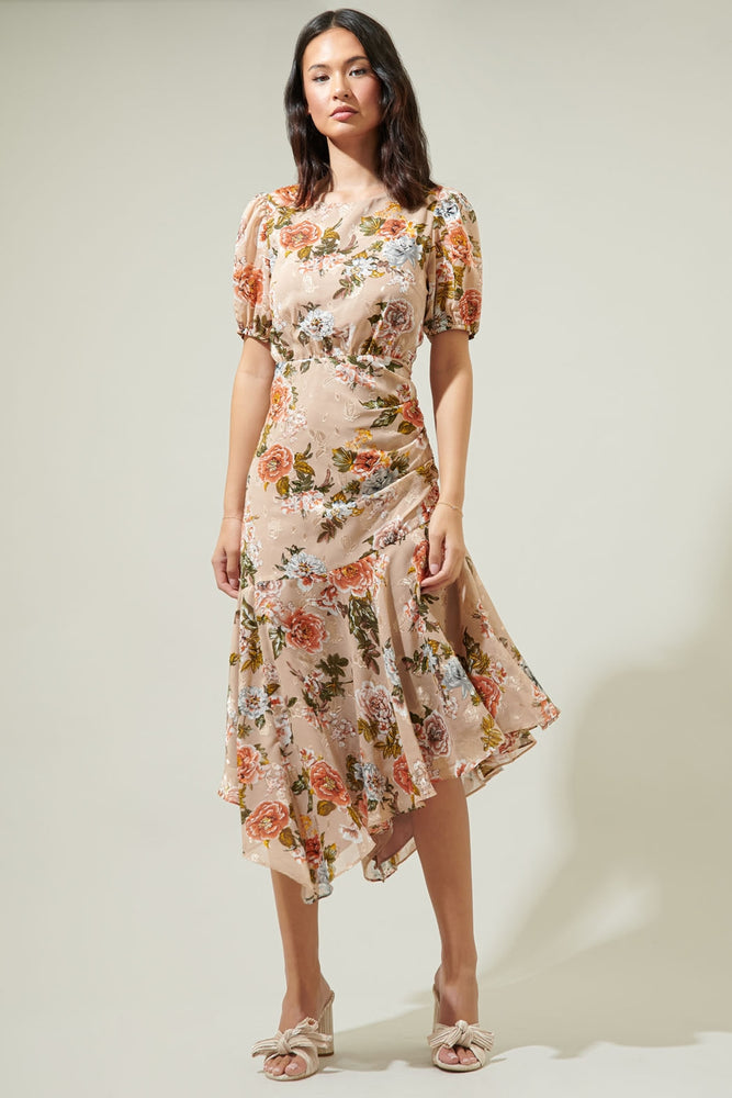 
                      
                        Harbin Floral Balboa Asymmetrical Midi Dress
                      
                    