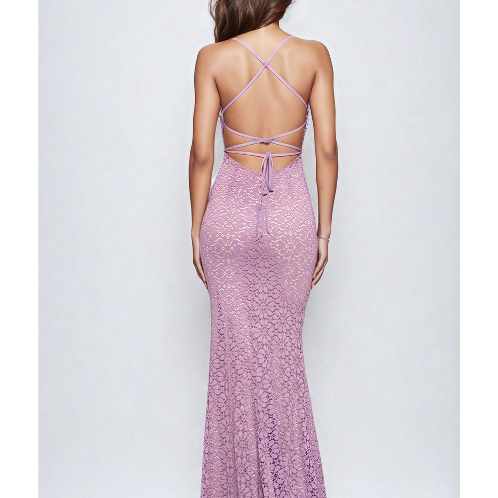 
                      
                        Intricate Lace Mermaid Gown with Open Back Detail - Lavender
                      
                    