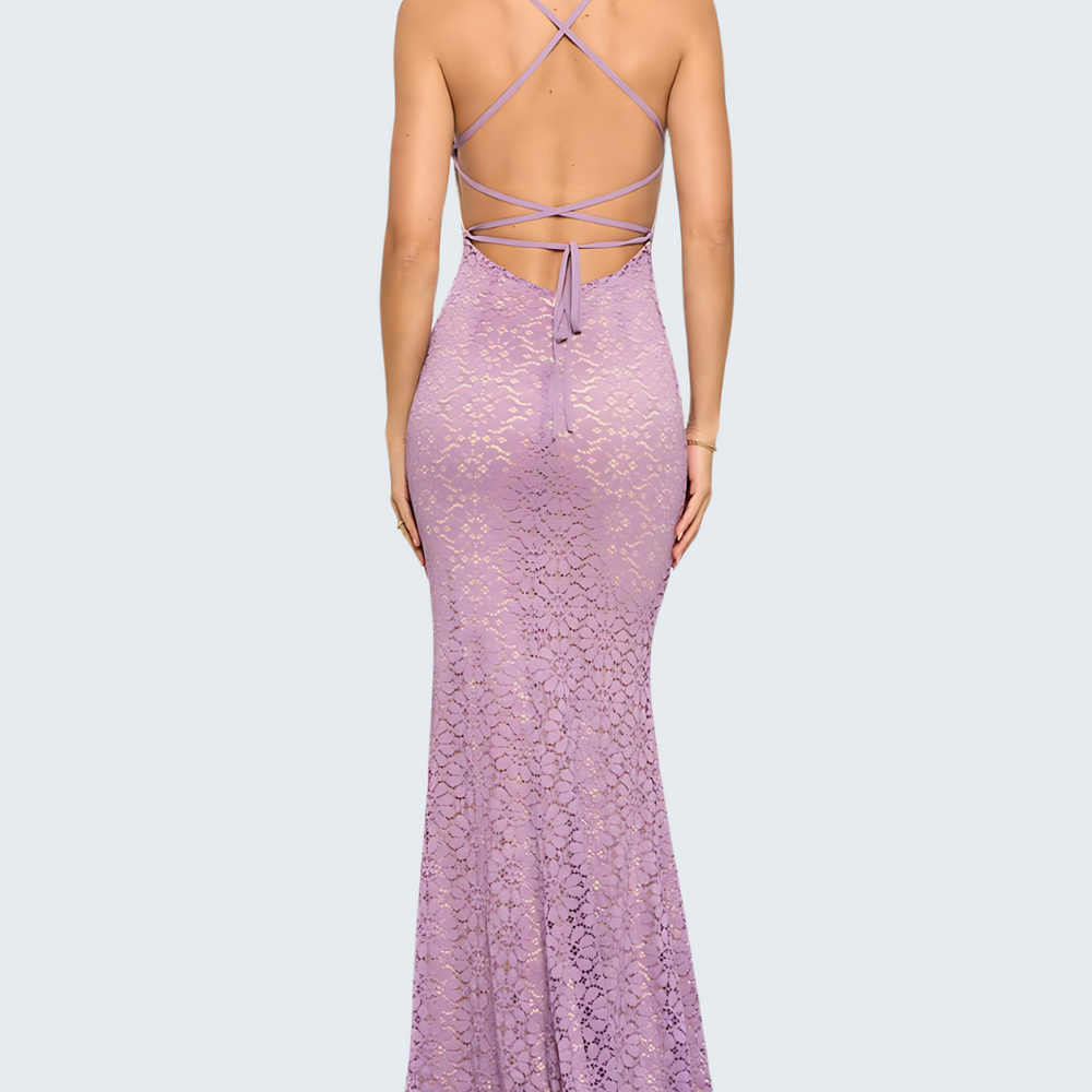 
                      
                        Intricate Lace Mermaid Gown with Open Back Detail - Lavender
                      
                    