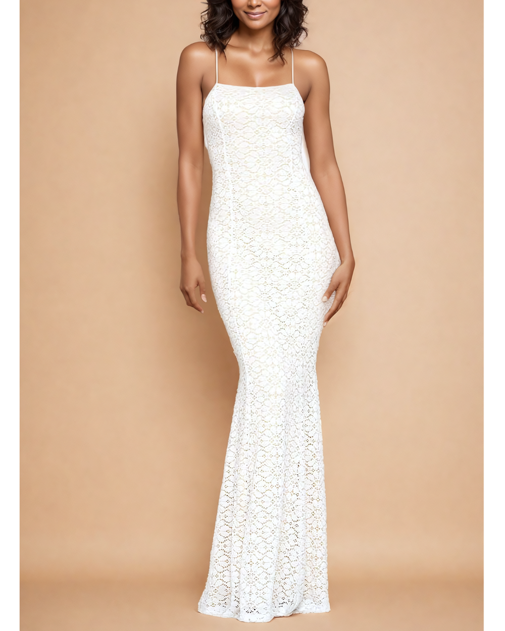 Intricate Lace Mermaid Gown with Open Back Detail - White