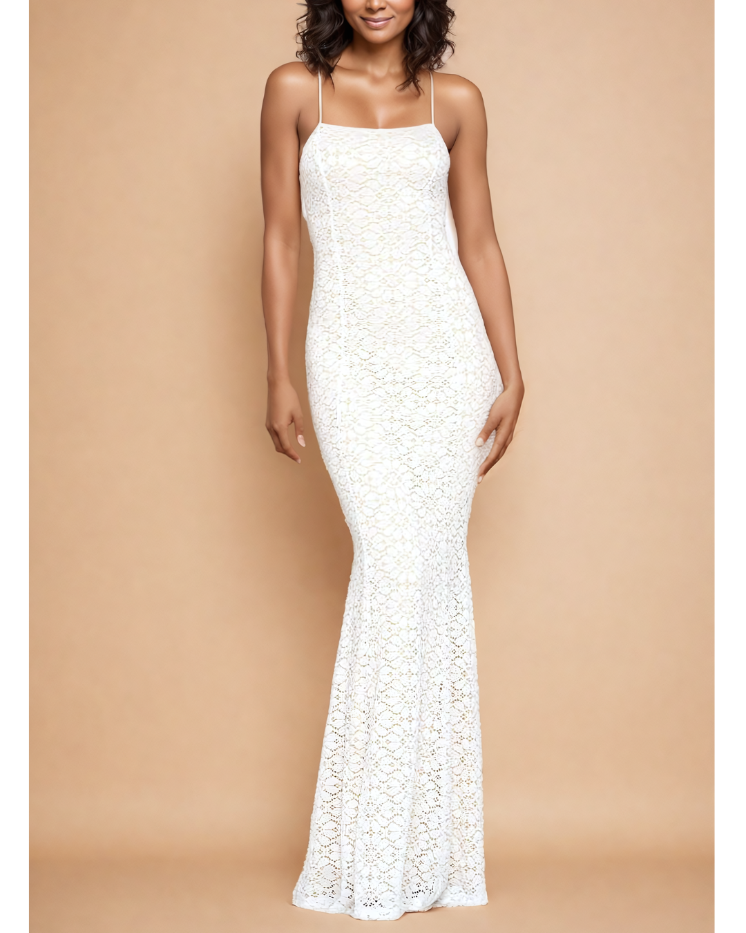 Intricate Lace Mermaid Gown with Open Back Detail - White