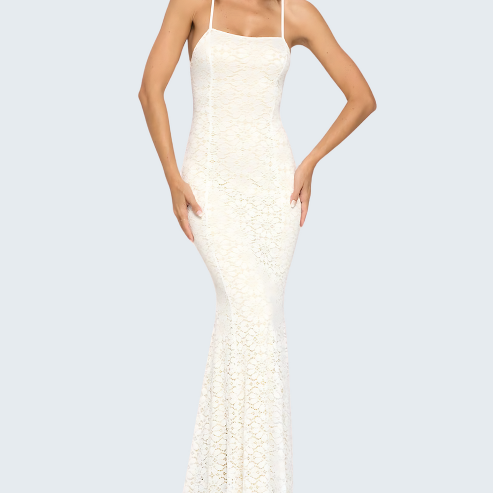 
                      
                        Intricate Lace Mermaid Gown with Open Back Detail - White
                      
                    