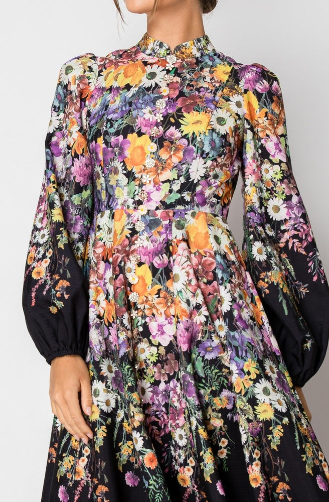 Ira Floral Illustration Midi Dress