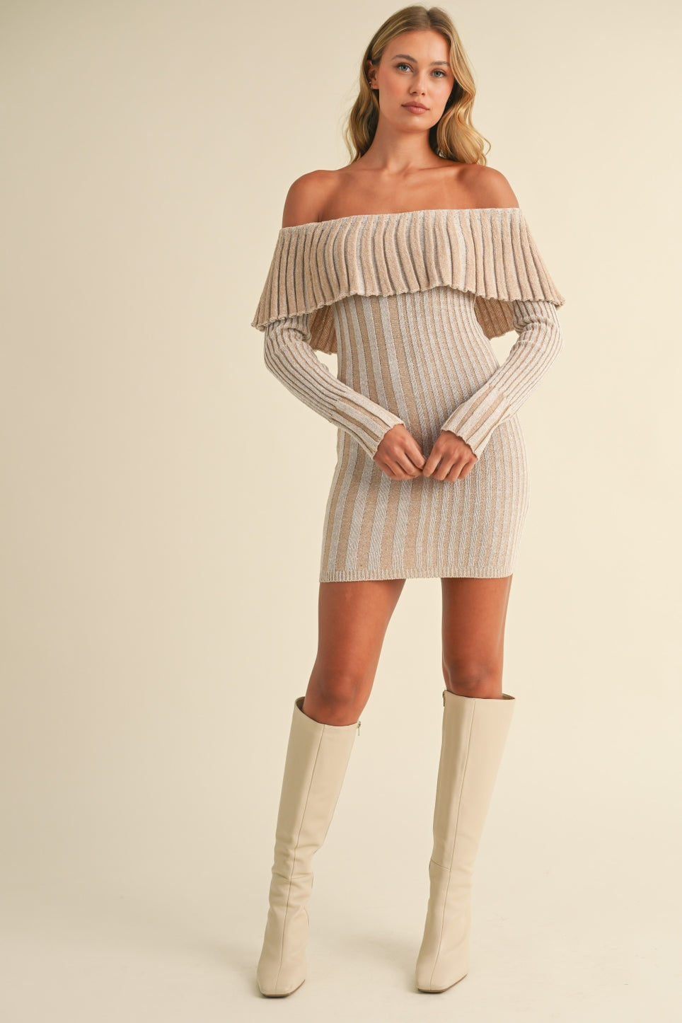 Jersey Off the Shoulder Sweater Mini Dress