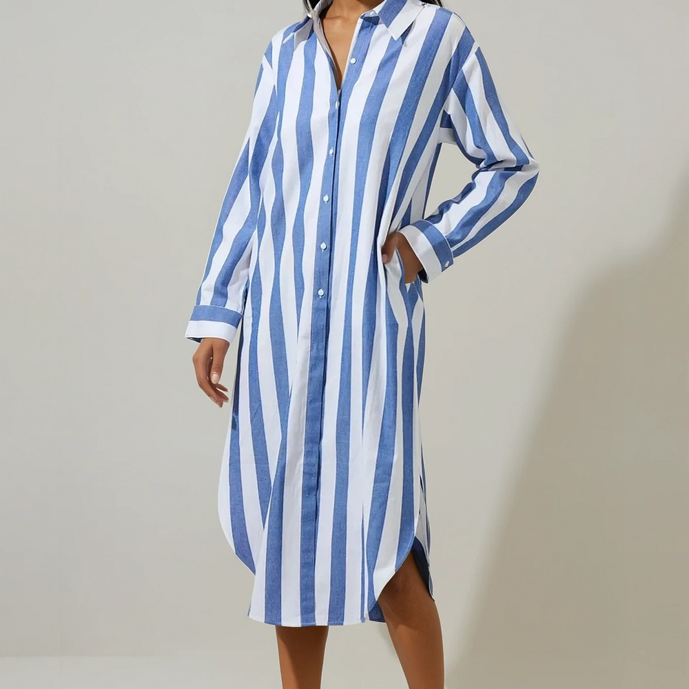 
                      
                        Karina Striped Shirt Midi Dress
                      
                    