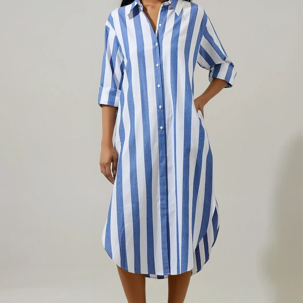 
                      
                        Karina Striped Shirt Midi Dress
                      
                    