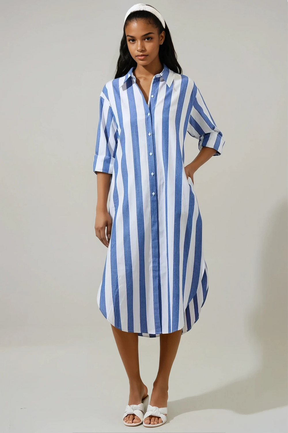 Karina Striped Shirt Midi Dress