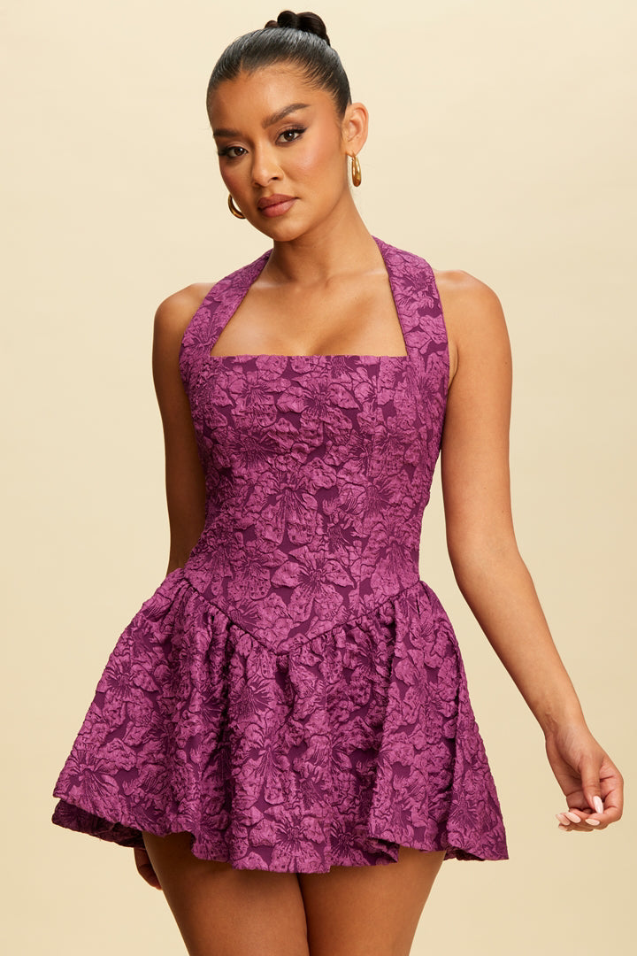 Keely Floral Jacquard Halter Mini Dress