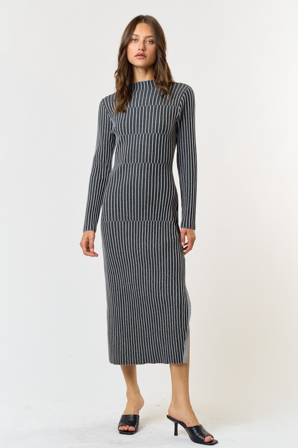 Kelle Striped Ribbed Knit Midi Dress