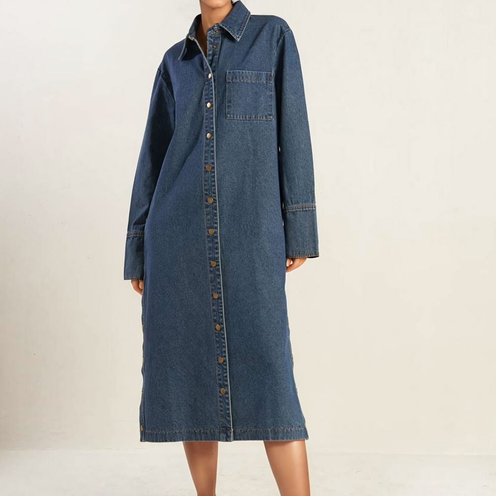 
                      
                        women belted denim midi dress
                      
                    