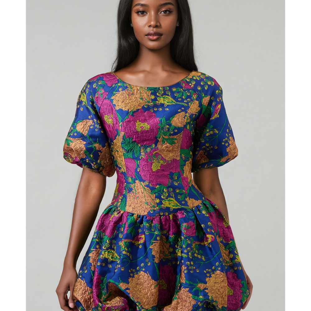 
                      
                        Kiah Floral Jacquard Puff Sleeve Mini Dress
                      
                    