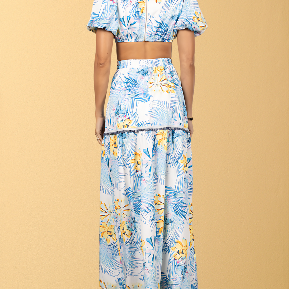 
                      
                        Lana Side Cutout Puff Sleeve Maxi Dress -Blue
                      
                    
