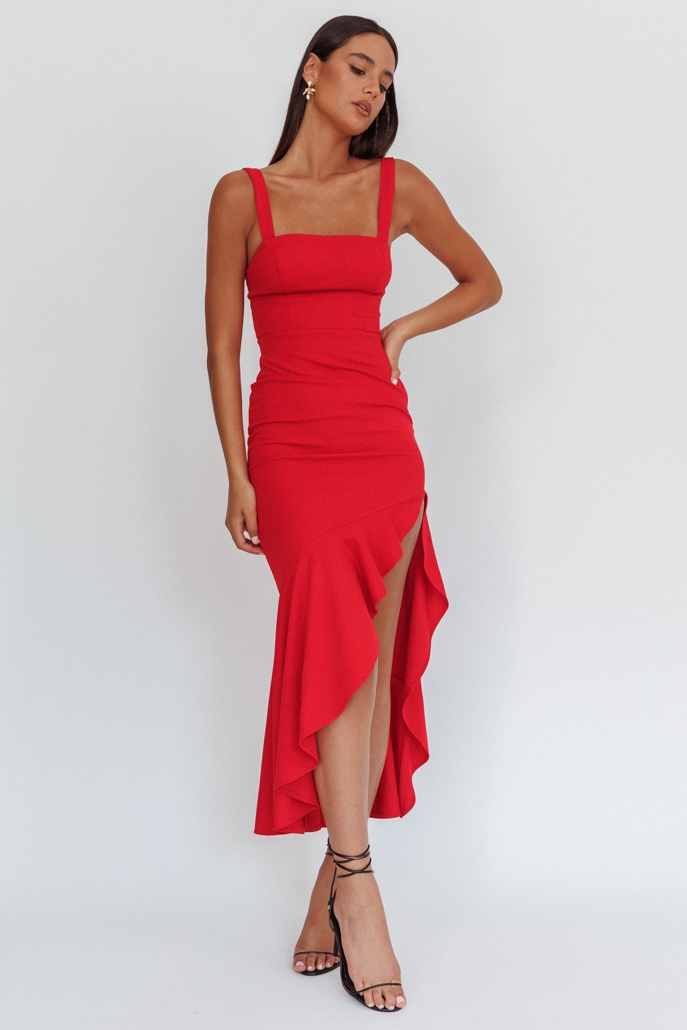 Maya Square Neck Ruffle Maxi Dress