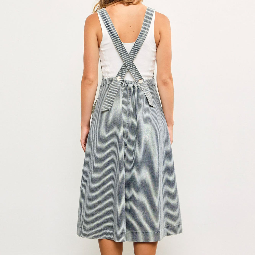 
                      
                        Moxie Striped Denim Suspenders Dress
                      
                    